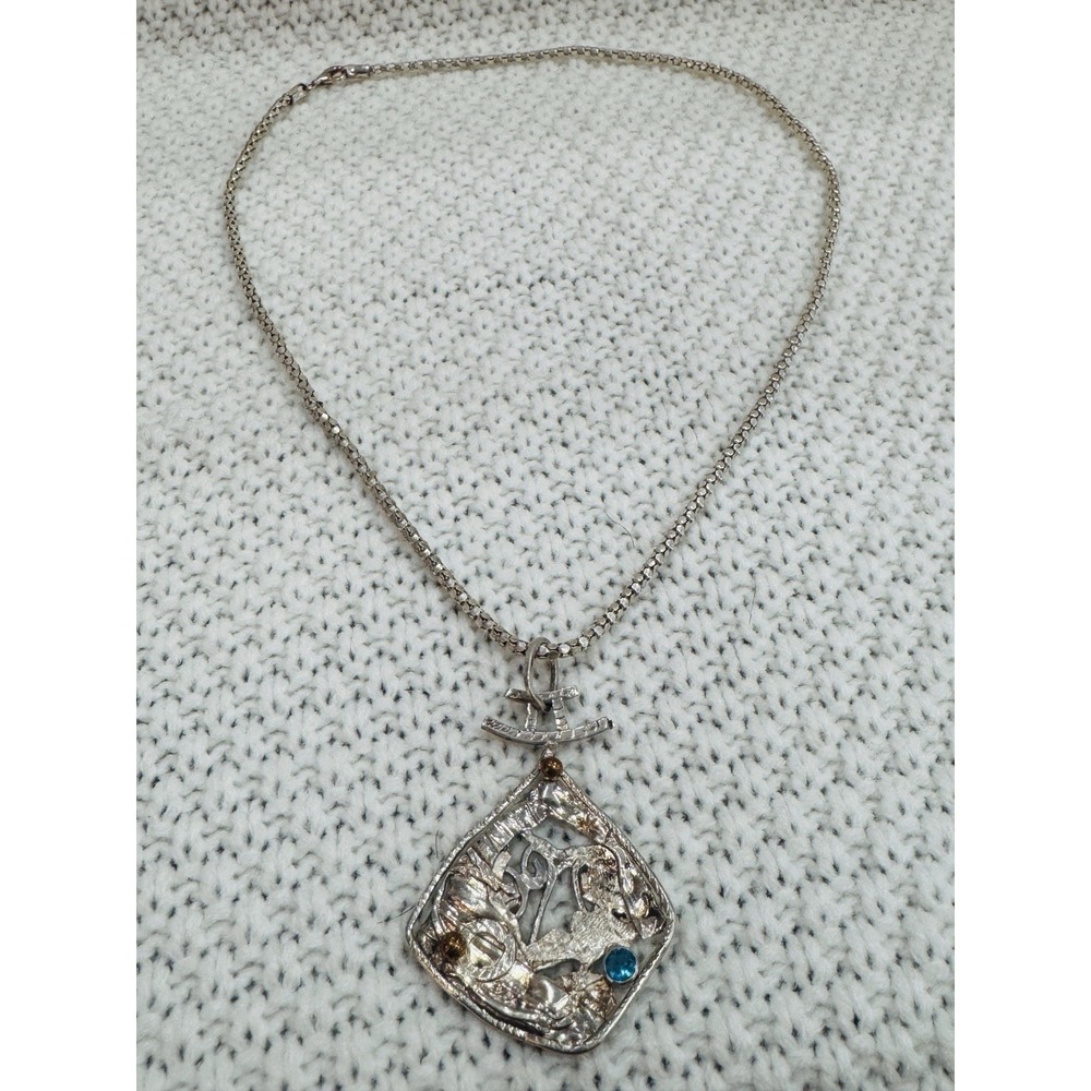 925 Sterling Silver IBB 16" Chain Scenic Animal Blue Stone Pendant Necklace